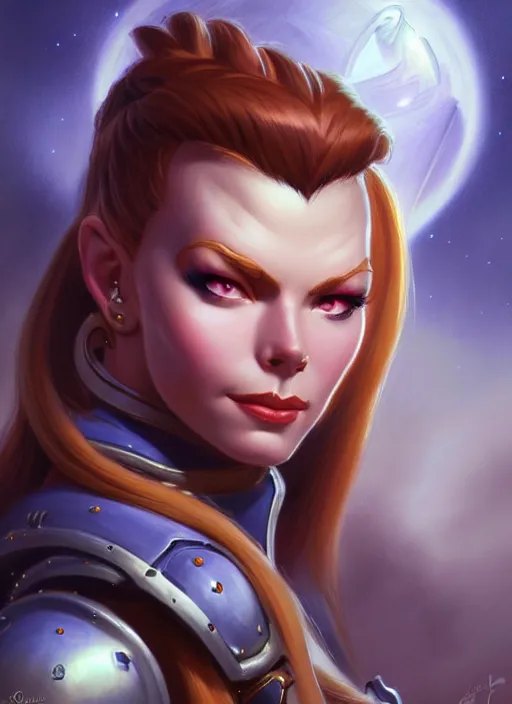 Image similar to cute brigitte from overwatch, fantasy, fantasy art, character portrait, portrait, close up, highly detailed, intricate detail, amazing detail, sharp focus, vintage fantasy art, vintage sci - fi art, radiant light, caustics, by boris vallejo