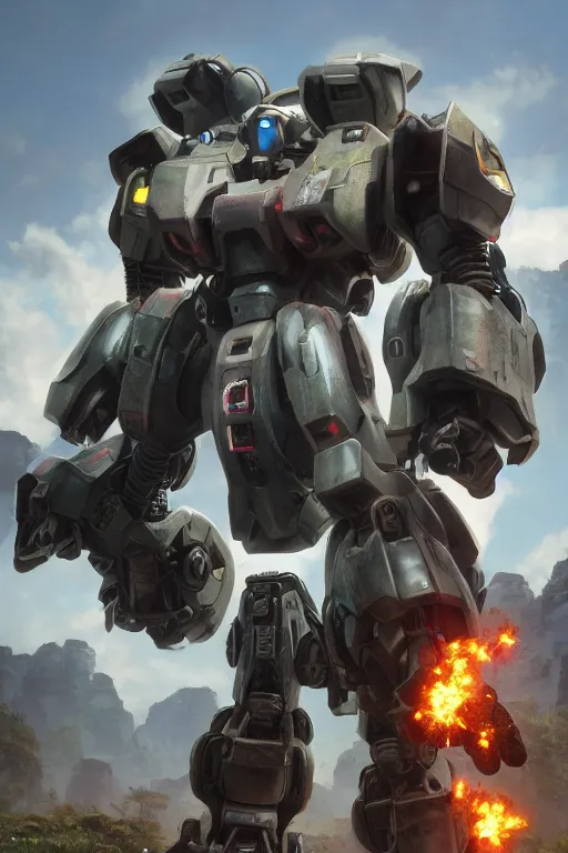 Image similar to mechwarrior 5 : mercenaries mech megaman transformer robot boss tank engine game octane render, 4 k, hd 2 0 2 2 3 d cgi rtx hdr style chrome reflexion glow fanart, global illumination ray tracing hdr fanart arstation by ian pesty by jesper ejsing pixar and disney unreal zbrush central hardmesh