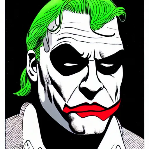 Prompt: dynamic macro head portrait of kurt cobain as the joker in by john romita sr and cory walker and ryan ottley and jack kirby and barry windsor - smith, comic, illustration, photo real