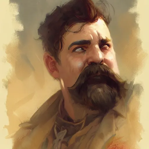 Prompt: a steampunk craftsman, burly with moustache, character portrait by greg rutkowski, gaston bussiere, craig mullins