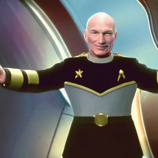 Prompt: Captain Picard jumping from the enterprise