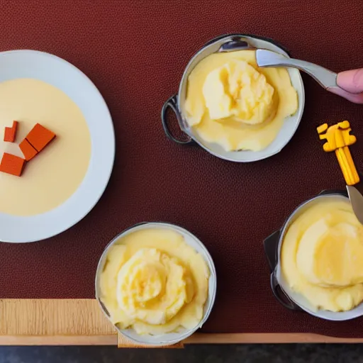 Prompt: Lego bricks on orange gravy , mashed potatoes, Michelin star, award winning