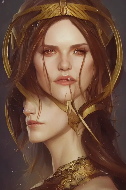 Image similar to a portrait of Norse queen, highly detailed, digital painting, artstation, concept art, sharp focus, illustration, art by artgerm and greg rutkowski and alphonse mucha