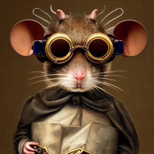 Prompt: a rat with steampunk googles, by Guillaume Seignac