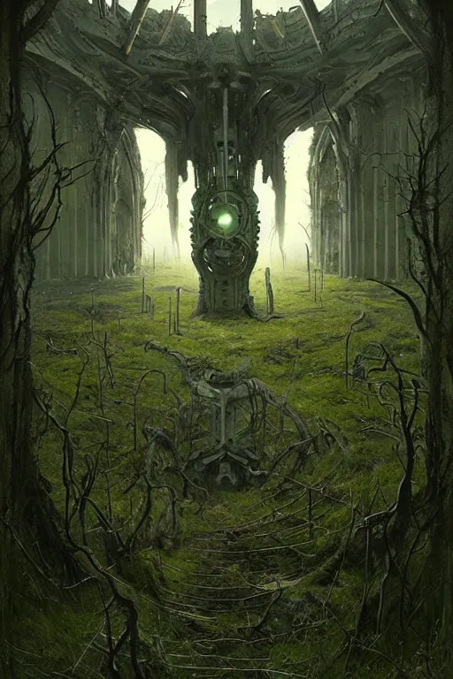 Image similar to portal from hell to a beautiful green meadow by giger, greg rutkowski