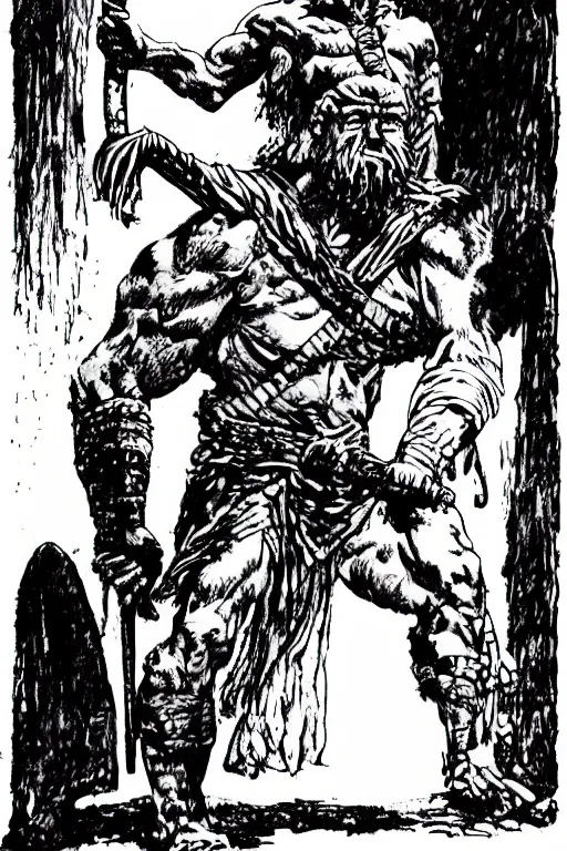 Image similar to ancient historically accurate depiction of the Bible Character Goliath of Gath, the Philistine warrior giant by frank miller