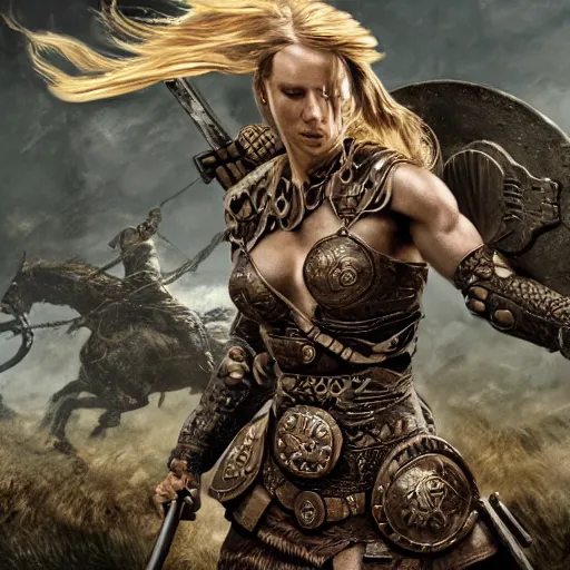 Image similar to shield maiden jumping out of birthday cake, intricate detail, royo, klimt, miro, vallejo, frazetta, giger, whealan, hd, unreal engine,