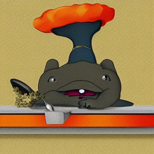 Image similar to cute platypus on a kitchen wearing a chef hat and holding a lasagna into an oven, digital art