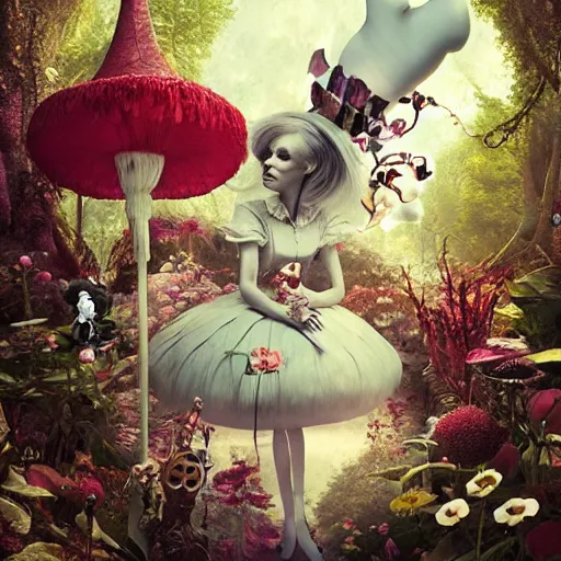 Image similar to alice in wonderland, by ray caesar and vincent callebaut and sandra chevrier and phillipe druillet, trending on artstation hq, deviantart, pinterest, 4 k uhd image