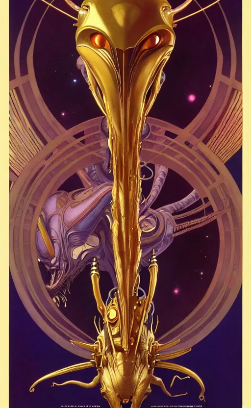 Image similar to exquisite imaginative alien creature poster art, gold, movie art, by lucusfilm, weta studio, alphonso mucha, james jean, frank frazetta, 8 k, denoised