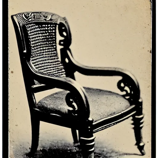 Image similar to An 1860s carte de visite photograph of an empty chair with a revolver sitting on it, beautiful handcrafted antique gun, wicker chair, high quality photograph, highly detailed, high definition, professionally photographed chair, revolver on chair, the gun is visible and prominent in the image, weapon photography, focus on revolver, 8k restored and remastered