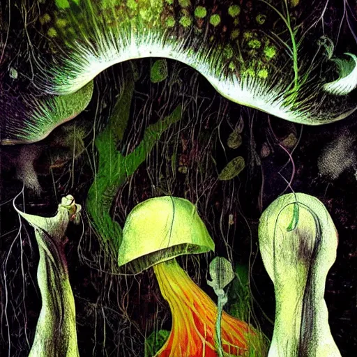 Image similar to psychedelic mushrooms dream, by dave mckean