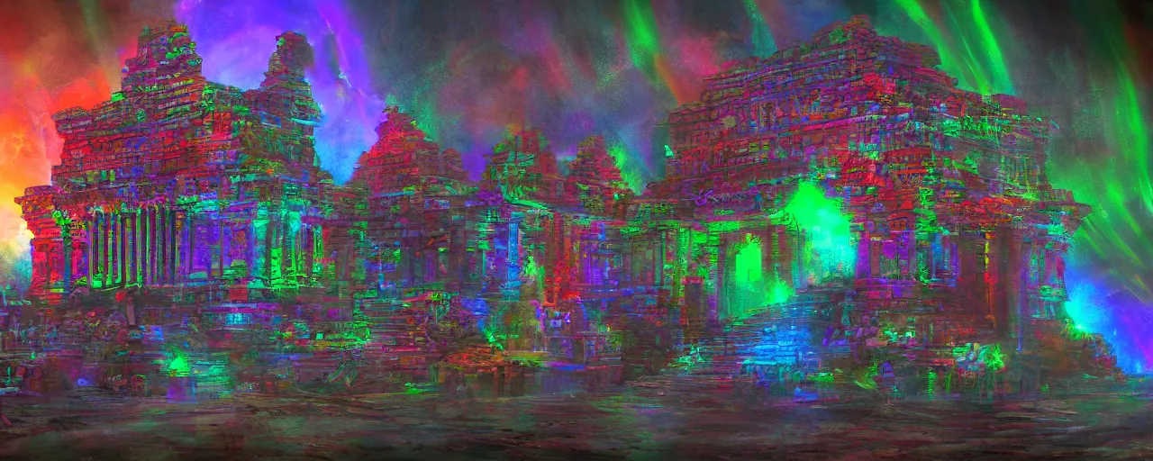 Image similar to rgb aztec temple, concept art, 4 k