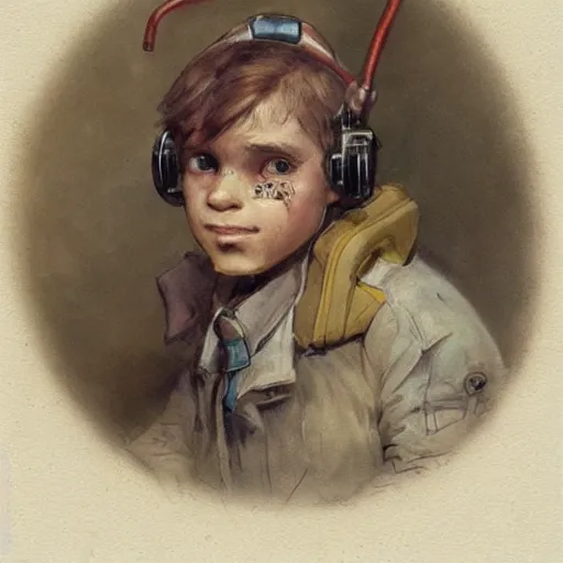 Image similar to (((((portrait of boy dressed as retro sciencepunk explorer in an actionpose . muted colors.))))) by Jean-Baptiste Monge !!!!!!!!!!!!!!!!!!!!!!!!!!!