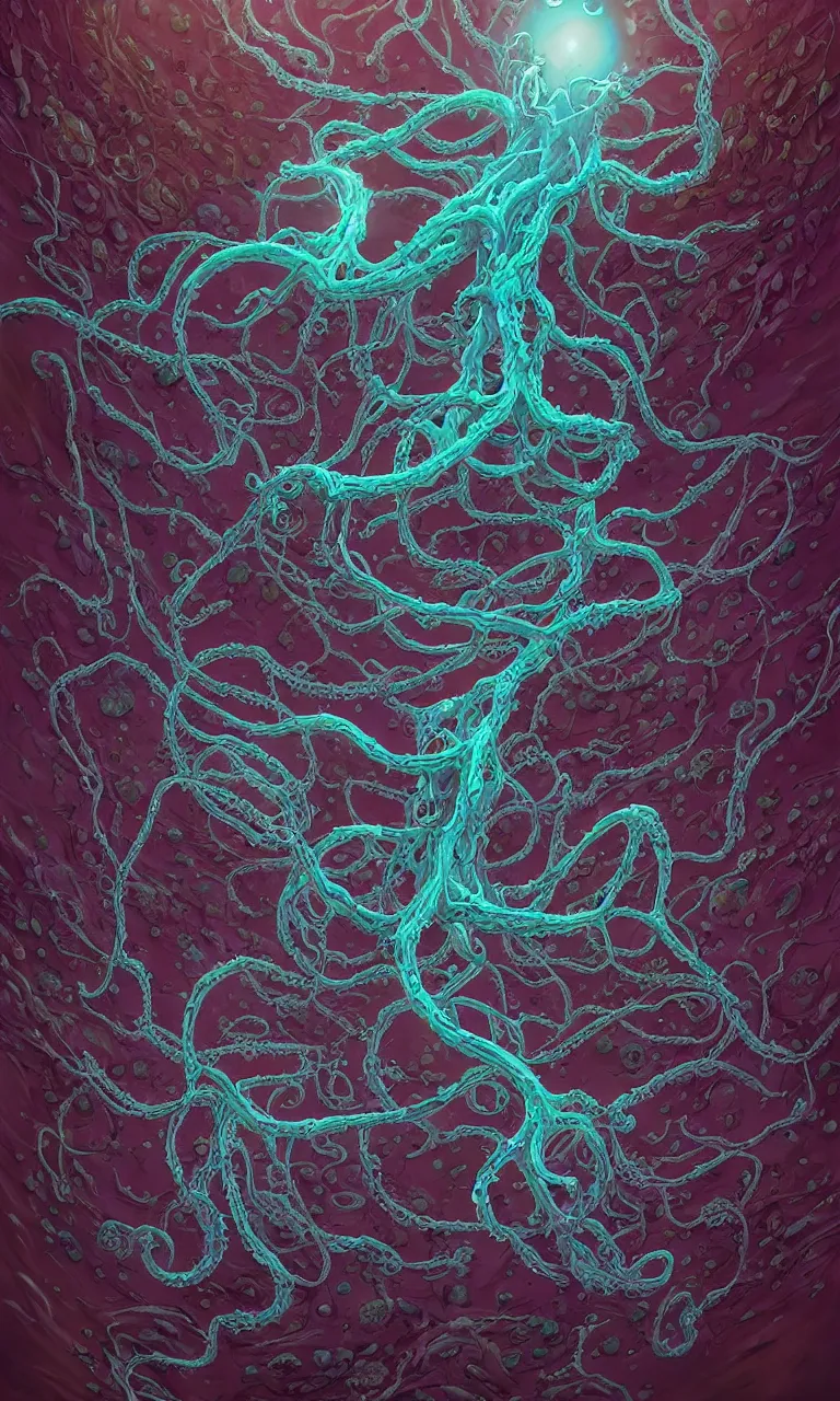 Image similar to internal lymphocyte virion rawandrendered synaptic fractality transmission embryonic beholder shoggoth glial neurons cyberpunk nerve cells microscopic octopus by wojtekfus facey rossdraws. neuronal iridescent neuron synapse by beksinski. # imaginativerealism