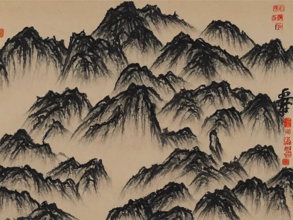 Prompt: chinese landscape by qi baishi