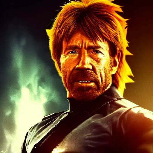 Prompt: chuck norris going super saiyan, dramatic lighting, cinematic, establishing shot, extremly high detail, photorealistic, cinematic lighting, storm, post processed, concept art, artstation, matte painting, style by greg rutkowsky