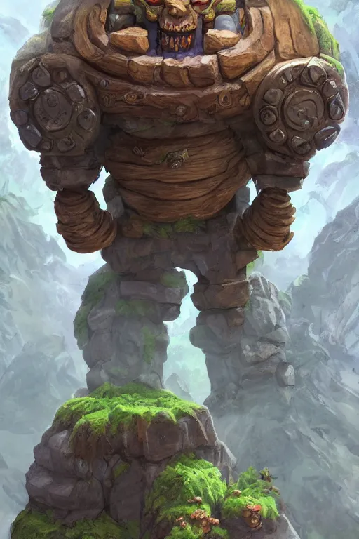 Image similar to zelda fantasy art giant golem troll wood rock greeble gemstone, global illumination ray tracing hdr fanart arstation by sung choi and eric pfeiffer and gabriel garza and casper konefal