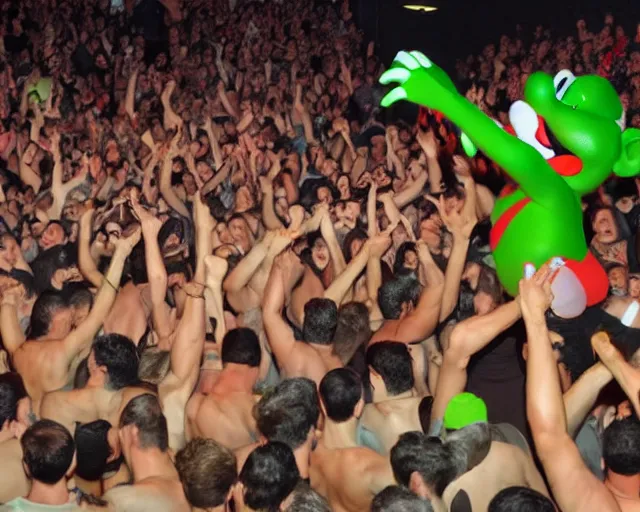 Image similar to yoshi mosh pit, muscular yoshi, yoshi gigachad clones