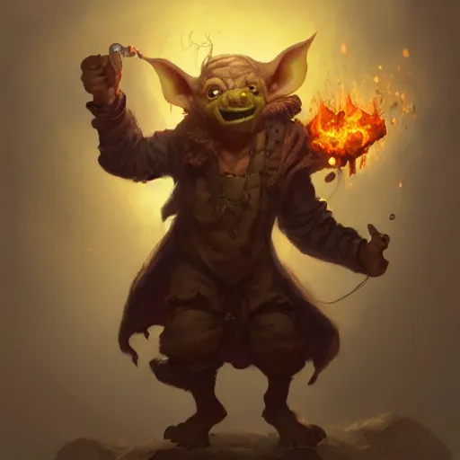 Image similar to a goblin pyromancer, by justin gerard and greg rutkowski, digital art, realistic painting, fantasy, character design, trending on artstation