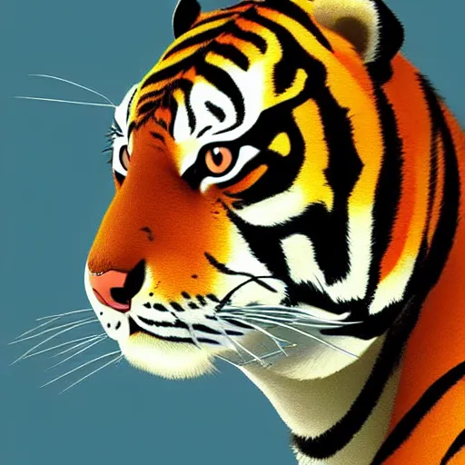 Image similar to portrait of an antropomorphic bengal tiger, mattepainting concept blizzard pixar maya engine on stylized background splash comics global illumination lighting artstation, sharp focus, lois van baarle, ilya kuvshinov, rossdraws