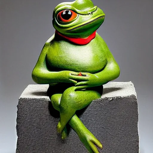 Prompt: a sculpture of pepe the frog by frida kahlo