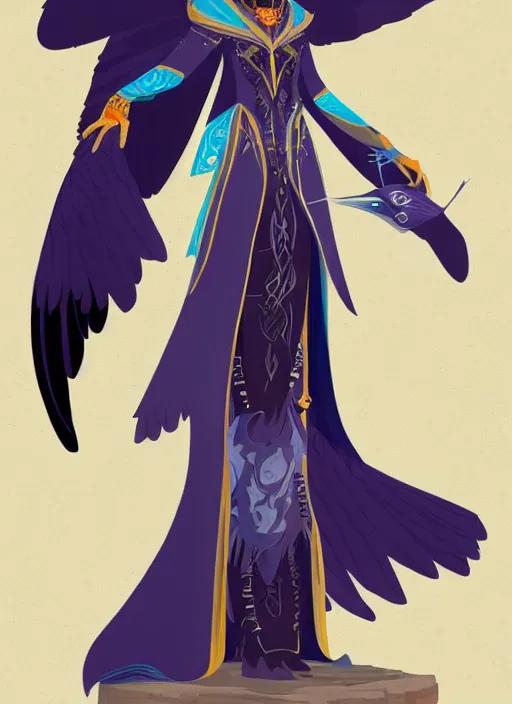 Image similar to hawk and raven headed warlock, wind magic, blue robes, exquisite details, full body character design on a white background, by studio muti