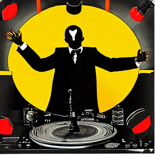 Image similar to devil dj with hand on record spinning