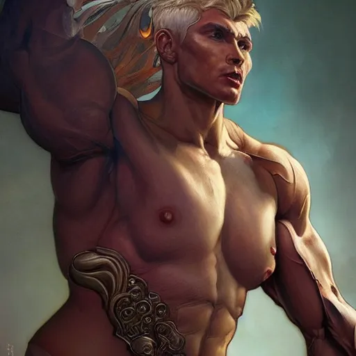 Image similar to a pc made out of flesh, muscular! fantasy, intricate, elegant, highly detailed, digital painting, artstation, concept art, smooth, sharp focus, illustration, art by artgerm and greg rutkowski and alphonse mucha