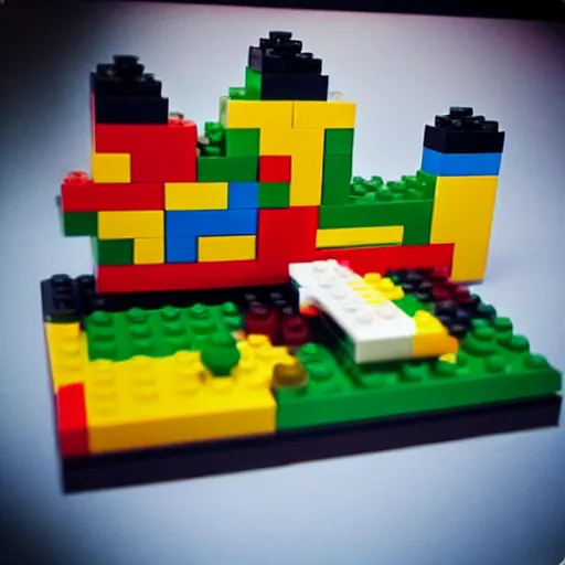 Prompt: “ so long gay bowser, scene constructed in lego blocks. ”