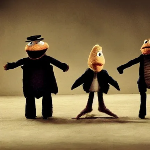 Image similar to What a cool concept for a film, three puppets with different philosophies.