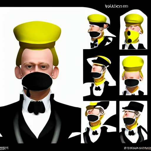 Image similar to a highly detailed portrait of a man in a high top hat covering his face, in a black tailcoat with a yellow waistcoat under the tailcoat, artstation, deviantart, professional, unreal engine 5, photorealistic