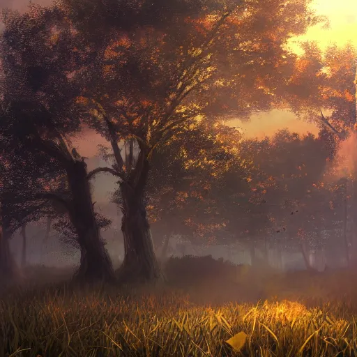 Prompt: warhammer, volumetric lighting, dew, spring evening, clear weather, realistic illustration, golden hour, perfectly shaded, soft painting