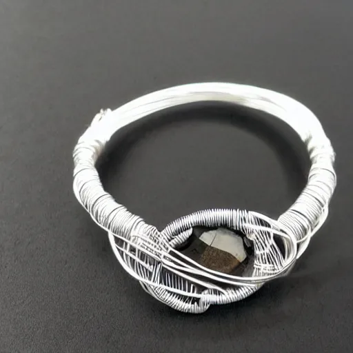 Prompt: (byghee) Bangle designed by the Rock Tribe, White Gold Wire, Mineral Ore, Shungite Elite Quality, Jewelry Photography