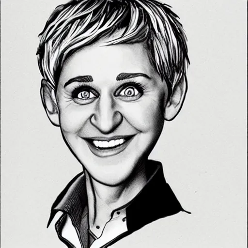 Prompt: ellen degeneres drawn by mort drucker