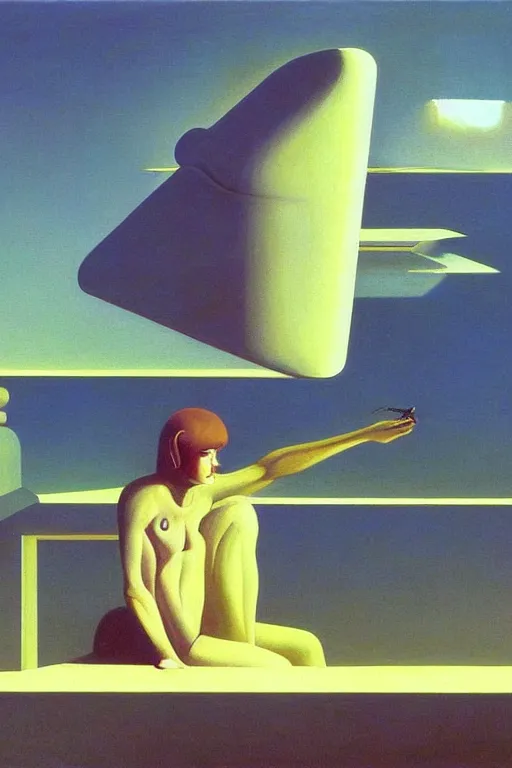 Image similar to liminal vaporwave robot surrealism dreams, painted by Edward Hopper, painted by salvador dali, painted by moebius, airbrush