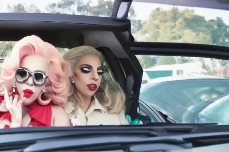 Image similar to lady gaga and judy garland in carpool karaoke, lady gaga, judy garland, red weapon 8 k s 3 5, cooke anamorphic / i lenses, highly detailed, cinematic lighting