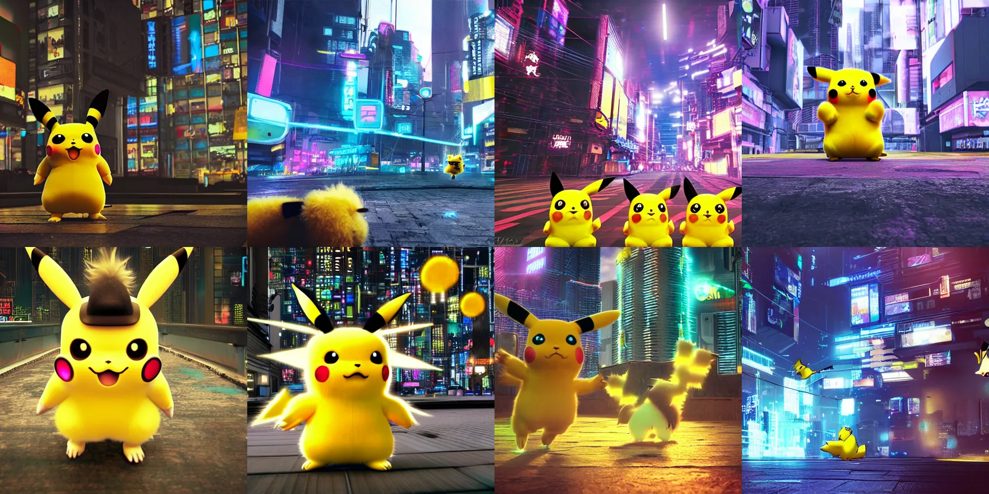 Prompt: fluffy pikachu cyberpunk world, photorealistic, VFX render, photo realistic world