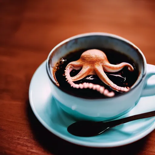 Image similar to an octopus in a cup of coffee, professional photography