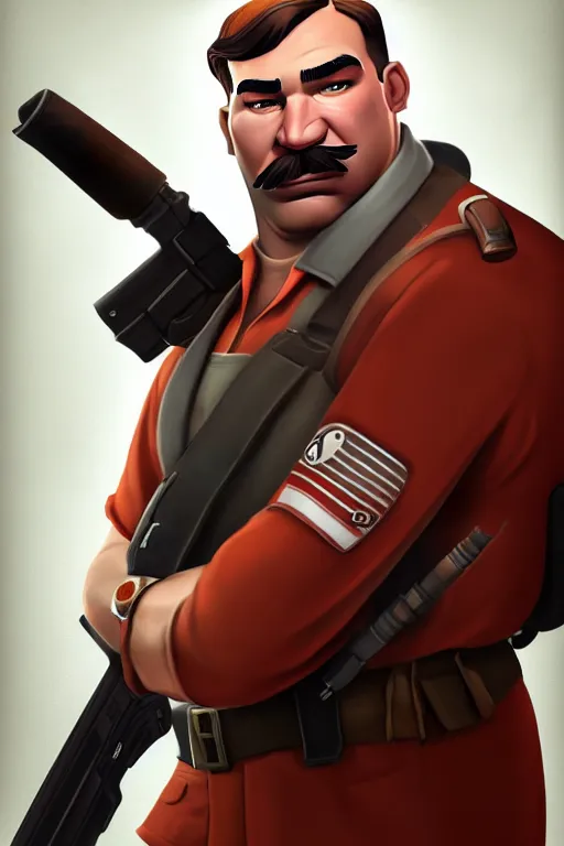 Image similar to beautiful highly detailed realistic stylized character portrait team fortress 2 medic, detailed character art master portrait, trending on artstation