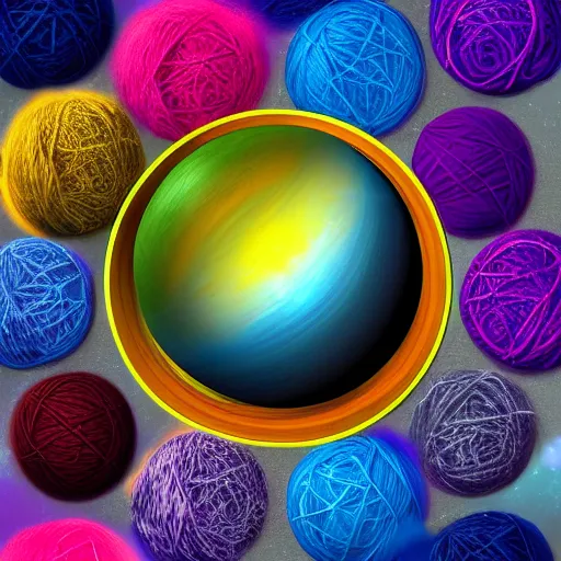 Image similar to colorful ball of yarn as a planet, rubber bands, nasa photo, intricate, 8 k highly professionally detailed, hdr, cgsociety