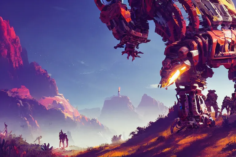 Image similar to scorcher machine mecanical creature robot of horizon forbidden west horizon zero dawn radiating a glowing aura global illumination ray tracing hdr fanart arstation by ian pesty and alena aenami artworks in 4 k