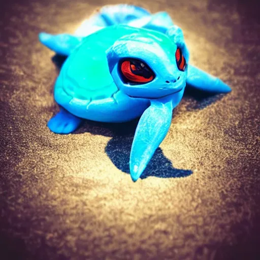 Image similar to pokemon card pokemon realistic, render, unreal beautiful turtle, a ocean and its beautiful fancy, a himself for a blue foreground light