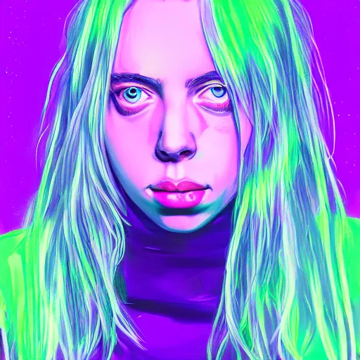 Image similar to billie eilish portrait neon digital painting
