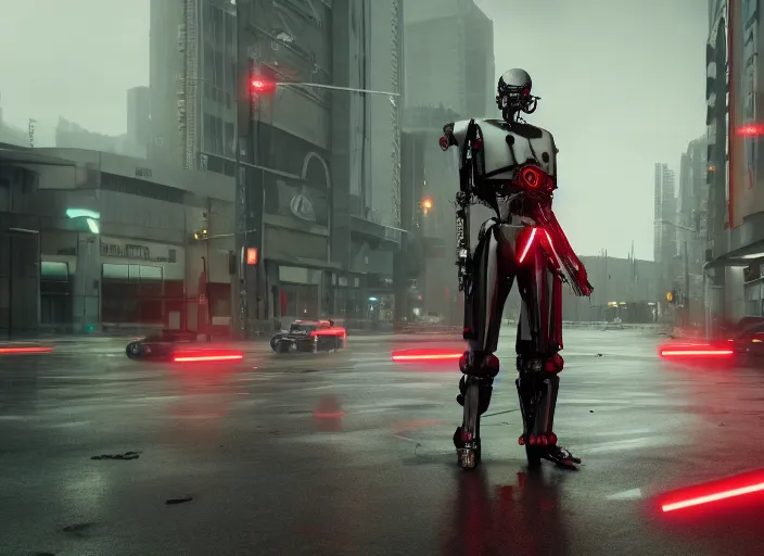 Prompt: 3 5 mm portrait photo of general grievous face with heavy duty biomechanical cybernetic body with 4 arms holding red lightsabers in the city in the rain. cyberpunk horror in the style of george lucas. unreal engine render with nanite and path tracing.