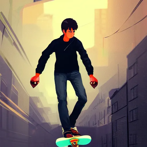 Premium AI Image  anime boy on skateboard in the air with a rainbow swirl  in the background generative ai
