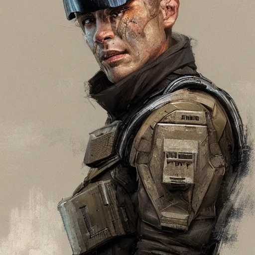 Image similar to portrait of a man by greg rutkowski, a soldier of the confederation of independent systems, wearing a beige and black tactical gear, star wars expanded universe, highly detailed portrait, digital painting, artstation, concept art, smooth, sharp foccus ilustration, artstation hq