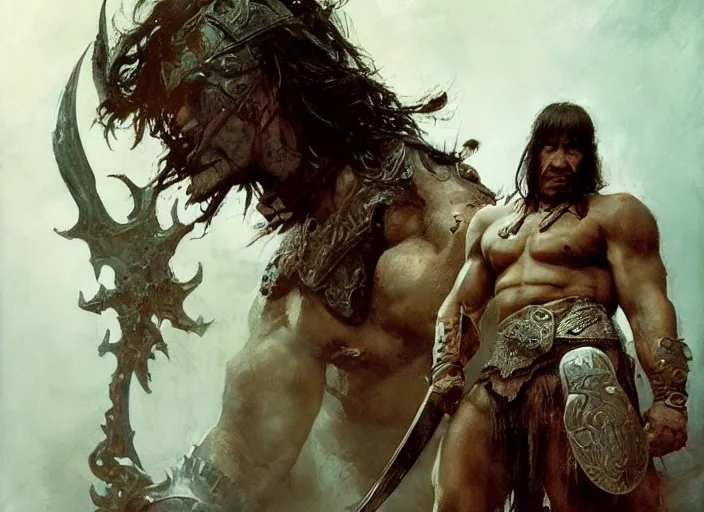 Image similar to conan the barbarian, intricate, elegant, highly detailed, vivid colors, john park, frazetta, sparth, ruan jia, jeffrey catherine jones