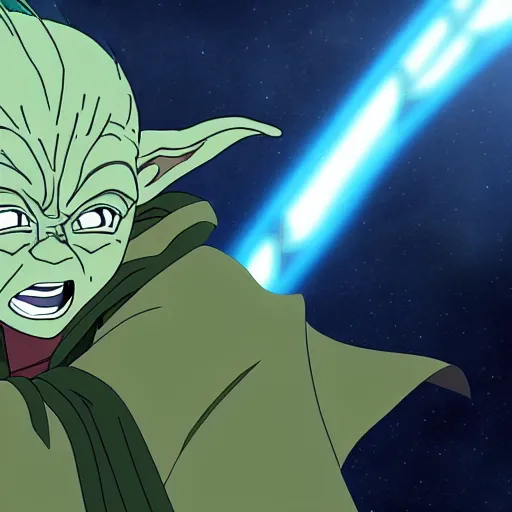 Image similar to Yoda as an anime character from Dragon Ball Z. Beautiful. 4K.