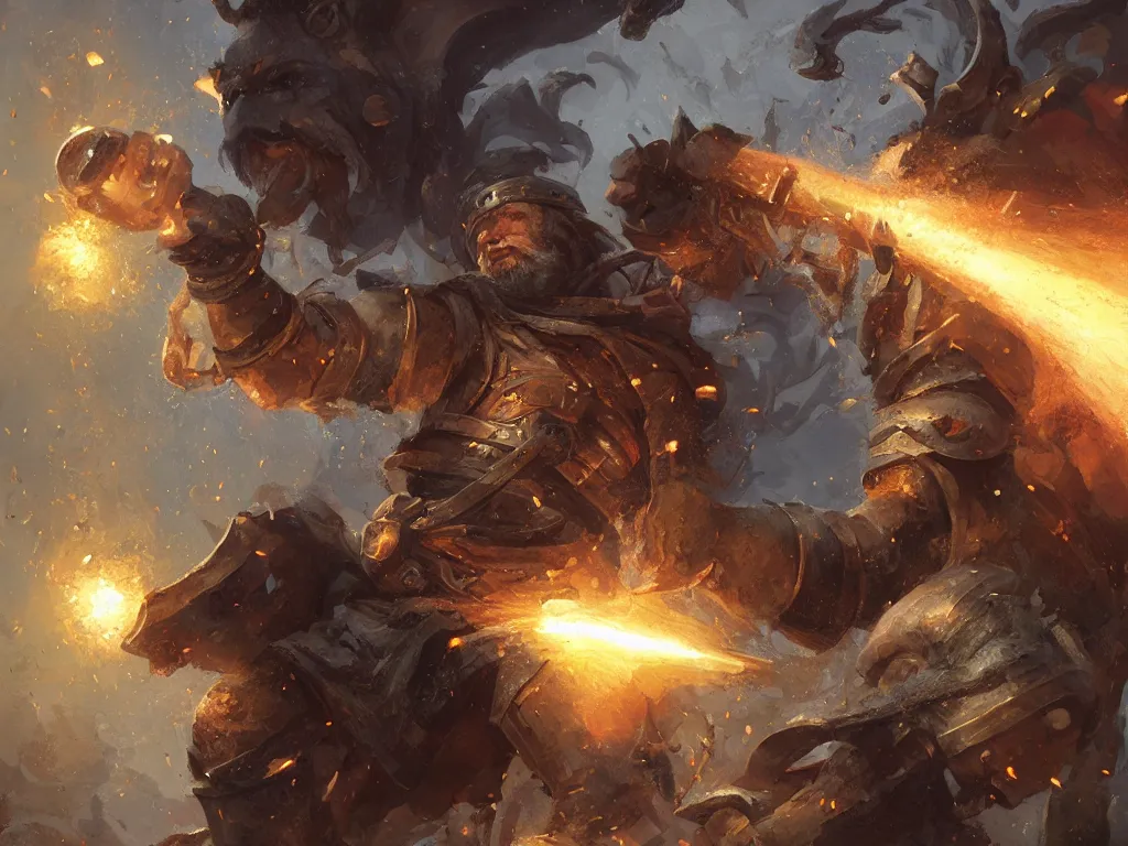 Image similar to a blacksmith throwing a hammer made out of lightning in the baroque era, hearthstone art style, epic fantasy style art by Craig Mullins, fantasy epic digital art, epic fantasy card game art by Greg Rutkowski